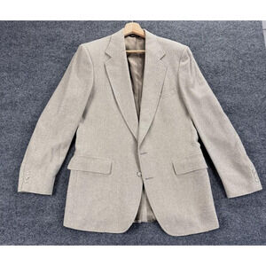 Adams Row Anderson-Little Tweed Blazer Sz 42 Taupe Herringbone 2 Button Made USA